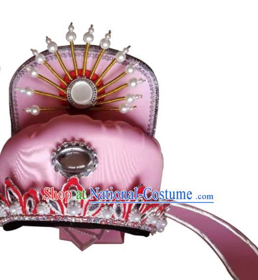 Chinese Ancient Scholar Hair Accessories Beijing Opera Xiaosheng Pink Satin Hat Peking Opera Young Male Headdress