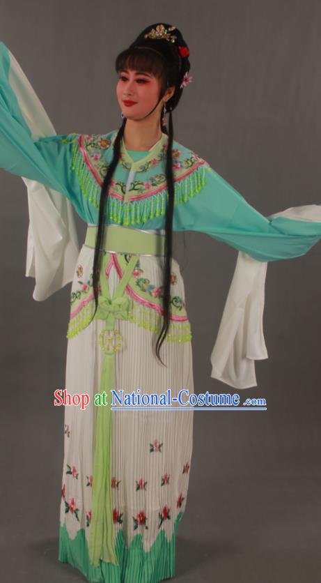 Chinese Ancient Fairy Princess Green Dress Outfits Traditional Shaoxing Opera Actress Clothing Beijing Opera Hua Tan Garment Costumes