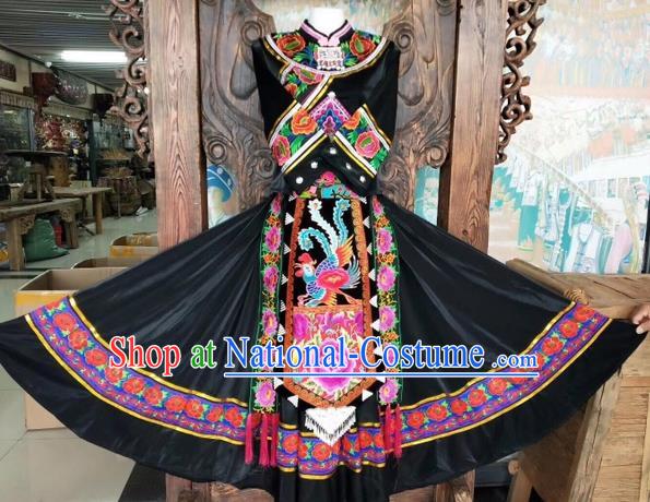 Chinese Miao Nationality Dance Uniforms Yi Ethnic Group Women Garment Costumes Sichuan Minority Festival Black Dress