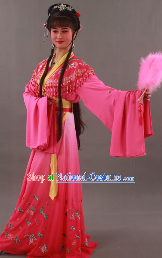 Chinese Traditional Shaoxing Opera Goddess Clothing Beijing Opera Hua Tan Garment Costumes Ancient Princess Embroidered Butterfly Rosy Dress Outfits