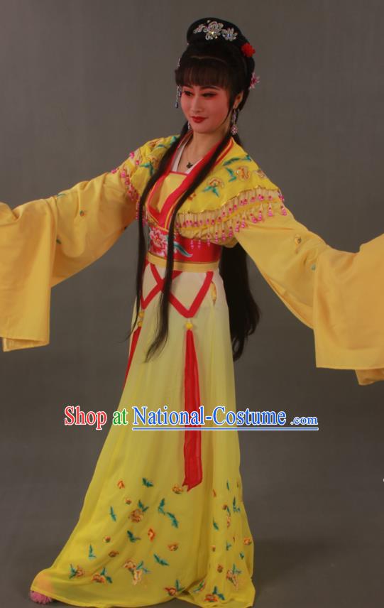 Chinese Ancient Princess Embroidered Butterfly Yellow Dress Outfits Traditional Shaoxing Opera Goddess Clothing Beijing Opera Hua Tan Garment Costumes