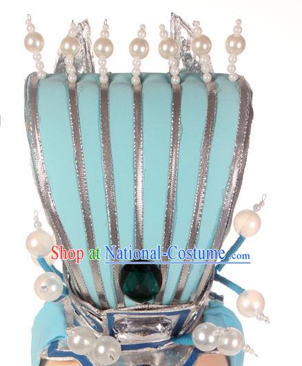 Chinese Beijing Opera Xiaosheng Hat Peking Opera Bridegroom Blue Hairdo Crown Ancient Scholar Headdress