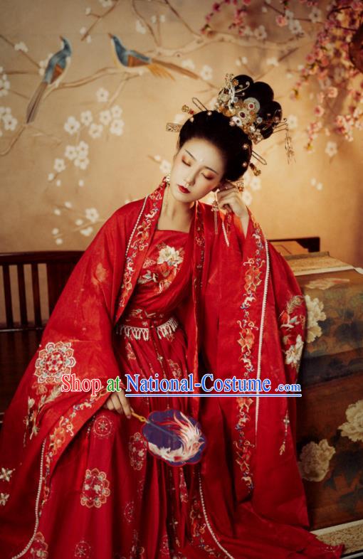 China Traditional Court Woman Embroidery Red Hanfu Dress Tang Dynasty Princess Historical Clothing Ancient Wedding Garment Costumes