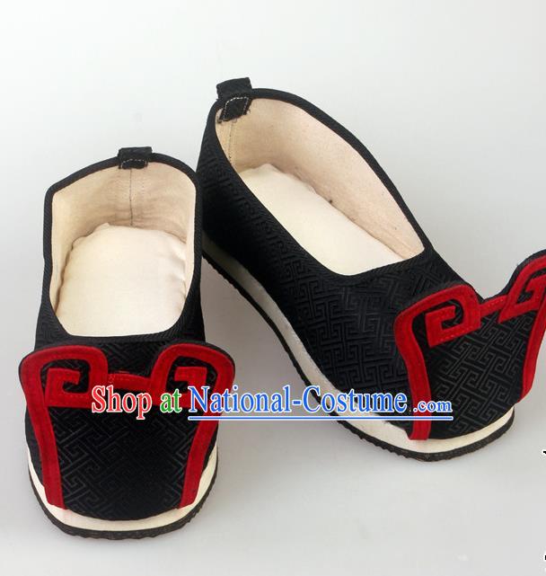 China Beijing Opera Xiaosheng Shoes Ancient Wedding Bridegroom Black Satin Shoes Tang Dynasty Male Shoes