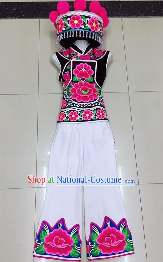 Chinese Yunnan Minority Female Informal Clothing Yi Nationality Dance Uniforms Ethnic Group Stage Performance Garment Costumes