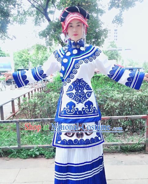 Chinese Yunnan Ethnic Group Folk Dance Garment Costumes Qiang Minority Women Dress Clothing Yi Nationality Informal Uniforms