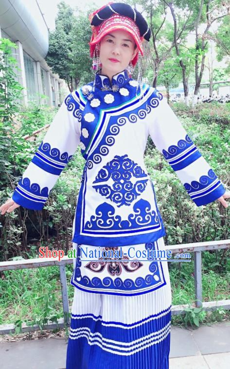 Chinese Yunnan Ethnic Group Folk Dance Garment Costumes Qiang Minority Women Dress Clothing Yi Nationality Informal Uniforms