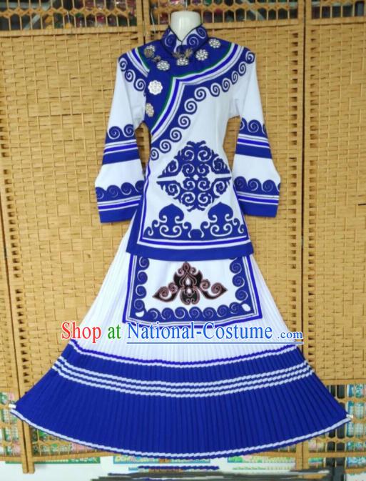 Chinese Yunnan Ethnic Group Folk Dance Garment Costumes Qiang Minority Women Dress Clothing Yi Nationality Informal Uniforms