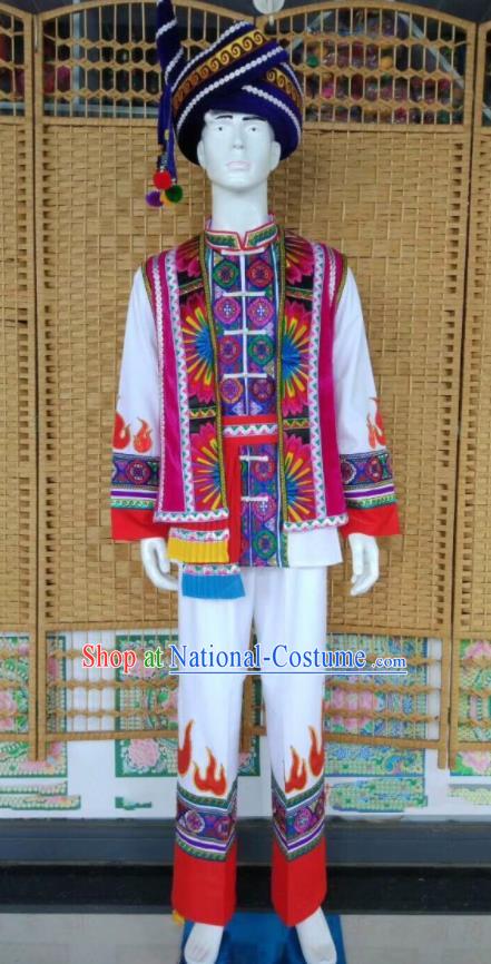 China Yi Minority Male Outfits Lisu Nationality Dance Embroidered Clothing Ethnic Wedding Costumes