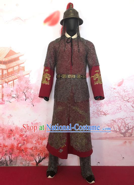 China Traditional Warrior Shogun Clothing Ming Dynasty General Armor Uniforms Ancient Military Officer Garment Costumes and Helmet