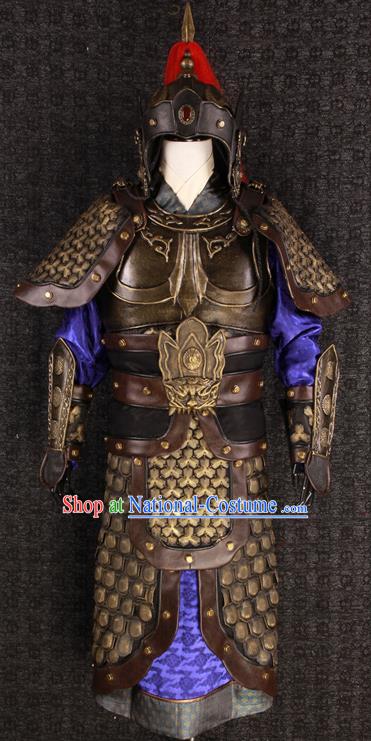 China Ancient General Garment Costumes Traditional Military Officer Clothing Han Dynasty Soldier Armor Uniforms and Hat