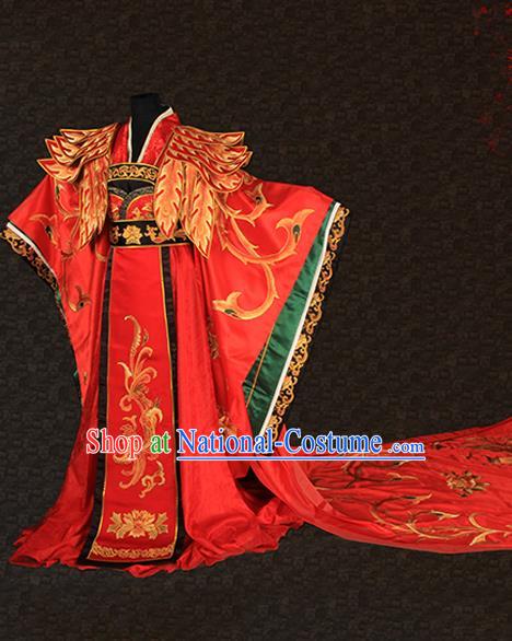 China Wedding Female Attire Ancient Empress Red Hanfu Dress Han Dynasty Queen Embroidered Garment Costumes