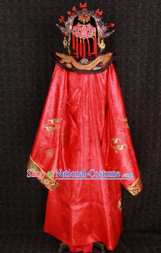 China Ming Dynasty Queen Embroidered Garment Costumes Wedding Female Attire Ancient Empress Red Hanfu Dress and Phoenix Coronet