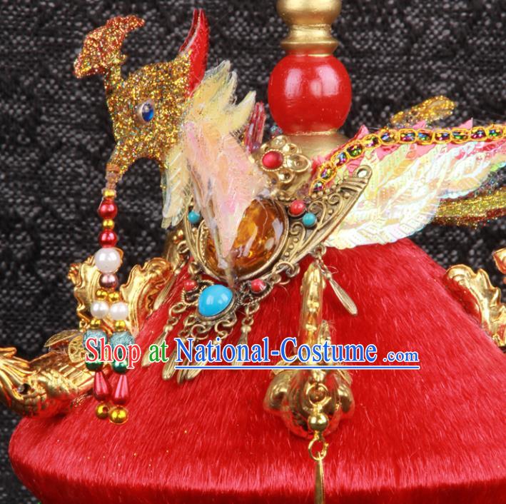 Chinese Traditional Drama Manchu Queen Headwear Qing Dynasty Empress Phoenix Hat Ancient Court Woman Headdress