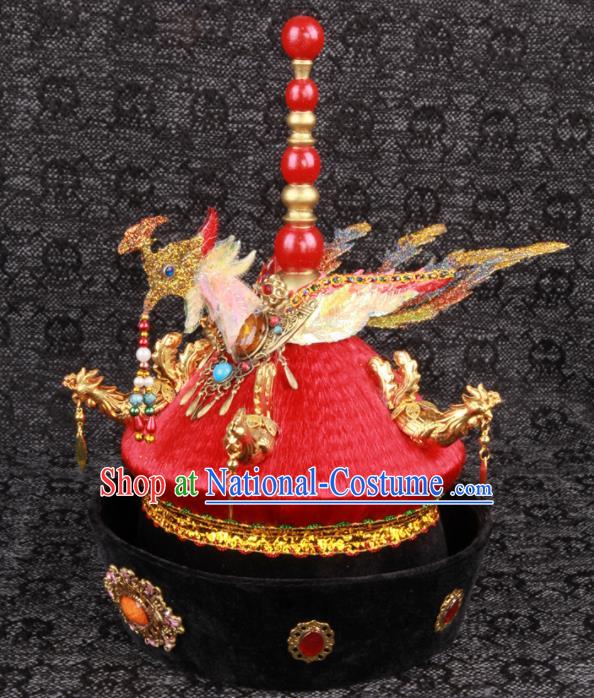 Chinese Traditional Drama Manchu Queen Headwear Qing Dynasty Empress Phoenix Hat Ancient Court Woman Headdress