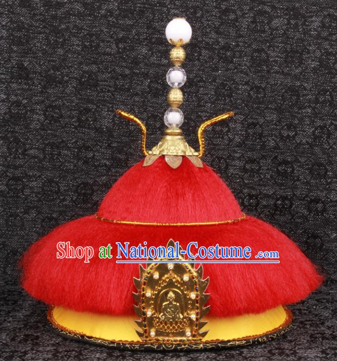 Chinese Ancient Padishah Headdress Traditional Drama Manchu Monarch Headwear Qing Dynasty Emperor Hat