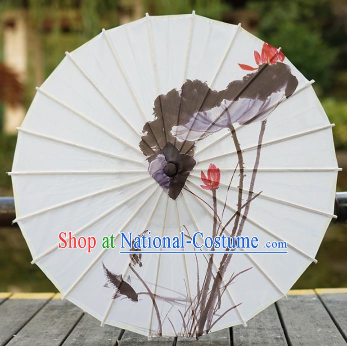 Chinese Classical Dance Umbrellas Handmade Silk Umbrella Traditional Hanfu Prop Ink Painting Lotus Umbrella