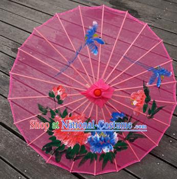 Chinese Handmade Rosy Silk Umbrella Traditional Hanfu Prop Bumbershoot Painting Peony Umbrella Classical Dance Umbrellas