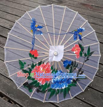 Chinese Classical Dance Umbrellas Handmade Transparent Silk Umbrella Traditional Hanfu Prop Bumbershoot Painting Peony Umbrella