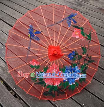 Chinese Hand Painting Peony Umbrella Classical Dance Umbrellas Red Silk Umbrella Traditional Hanfu Bumbershoot Prop