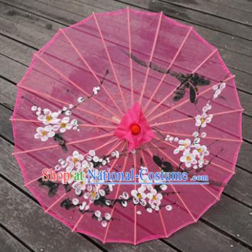 Chinese Classical Umbrellas Rosy Silk Umbrella Traditional Hanfu Bumbershoot Dance Prop Hand Painting Plum Blossom Umbrella