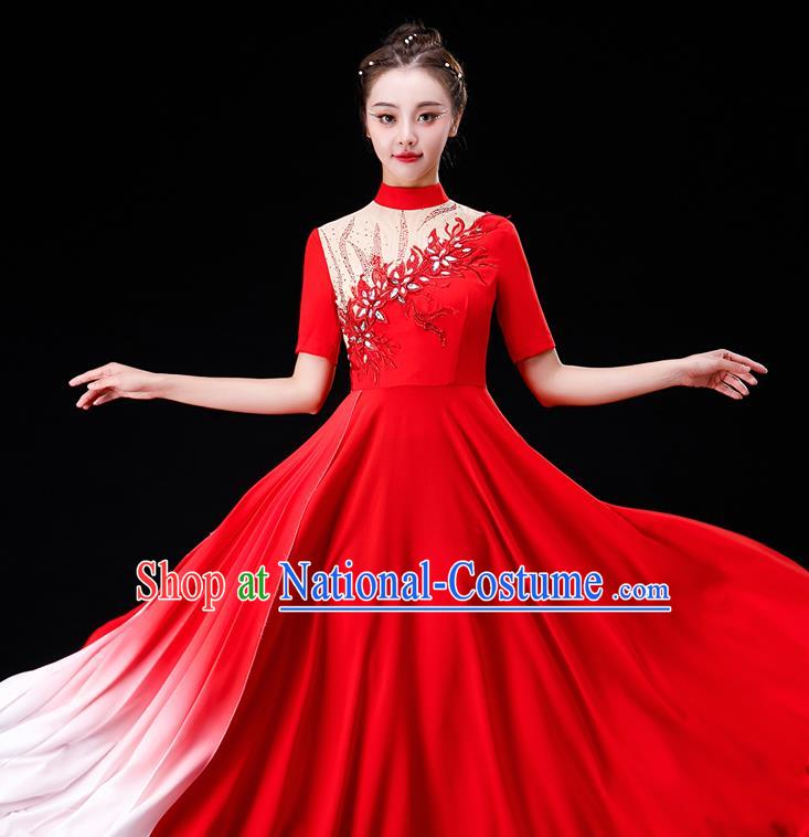 Professional Chorus Performance Costume Modern Dance Red Dress Women Group Dance Fashion