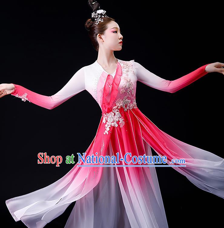 China Stage Performance Fashion Classical Dance Pink Dress Women Group Dance Garment Costume Umbrella Dance Clothing