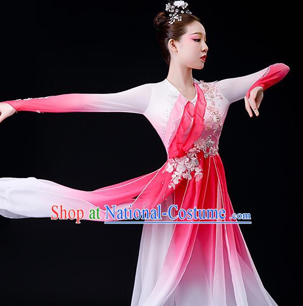 China Stage Performance Fashion Classical Dance Pink Dress Women Group Dance Garment Costume Umbrella Dance Clothing