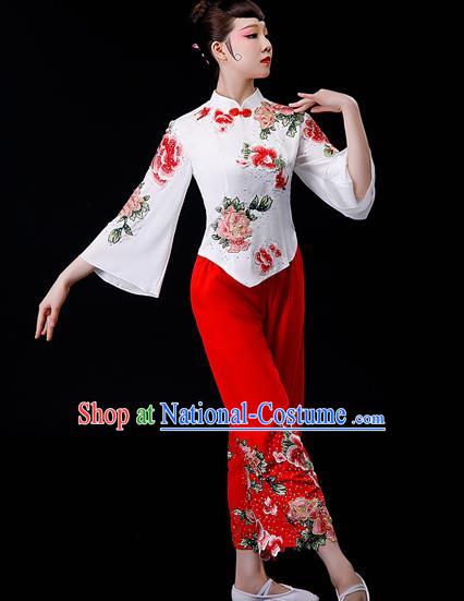 Chinese Yangge Dance Apparels Folk Dance Uniforms Traditional Fan Dance Garment Costumes Yangko Performance Clothing