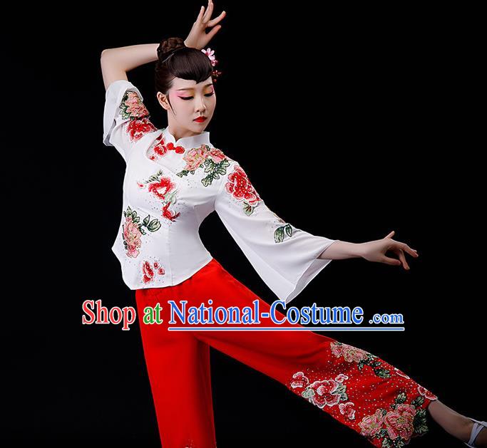 Chinese Yangge Dance Apparels Folk Dance Uniforms Traditional Fan Dance Garment Costumes Yangko Performance Clothing