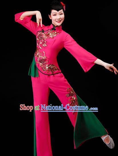 Chinese Yangko Square Performance Clothing Yangge Dance Apparels Folk Dance Rosy Uniforms Traditional Fan Dance Garment Costumes