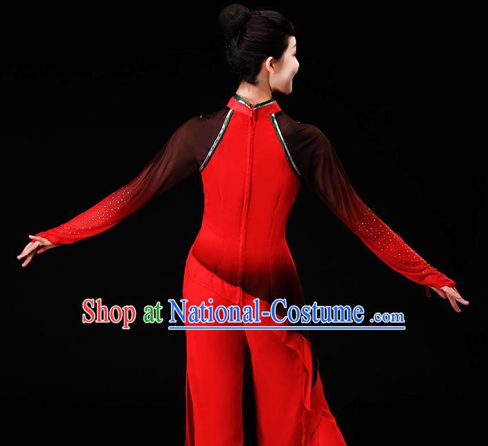 Chinese Yangge Dance Apparels Folk Dance Red Chiffon Uniforms Traditional Fan Dance Garment Costumes Yangko Square Performance Clothing