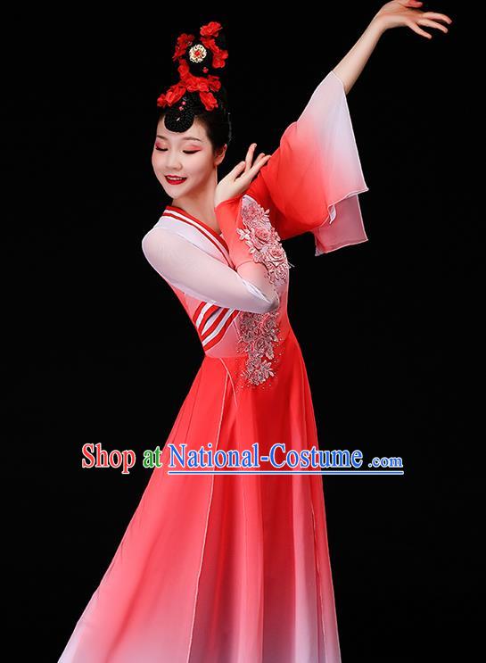 China Stage Performance Fashion Classical Dance Red Dress Beauty Dance Garment Costumes Umbrella Dance Clothing