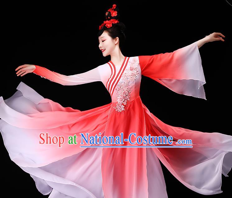 China Stage Performance Fashion Classical Dance Red Dress Beauty Dance Garment Costumes Umbrella Dance Clothing