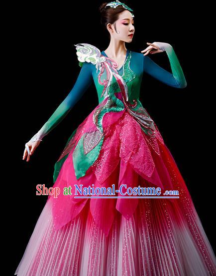 Professional Opening Dance Garment Women Group Dance Fashion Chorus Performance Costume Modern Dance Lotus Dress