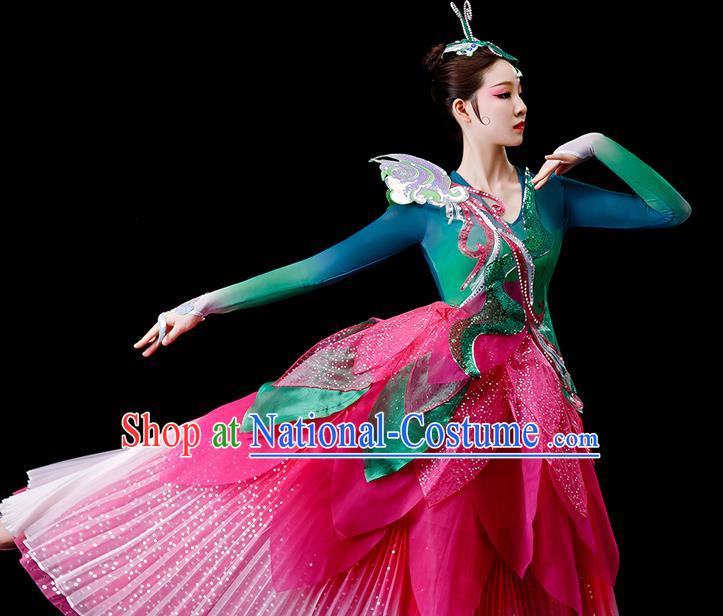 Professional Opening Dance Garment Women Group Dance Fashion Chorus Performance Costume Modern Dance Lotus Dress