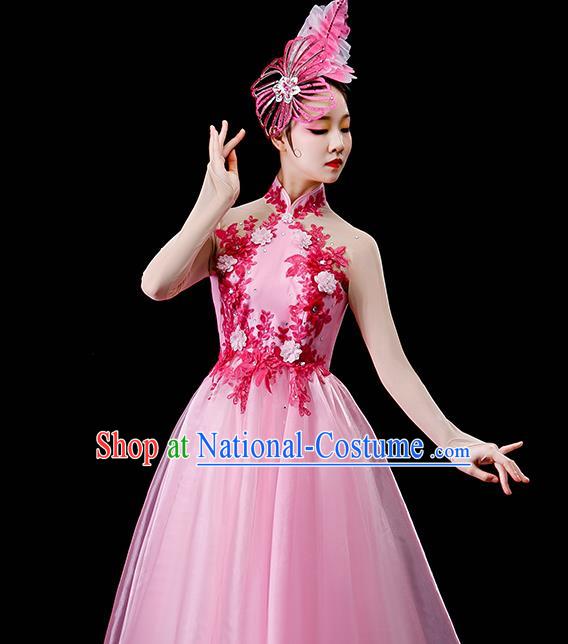 Professional Modern Dance Pink Veil Dress Opening Dance Garment Women Group Dance Fashion Chorus Performance Costume