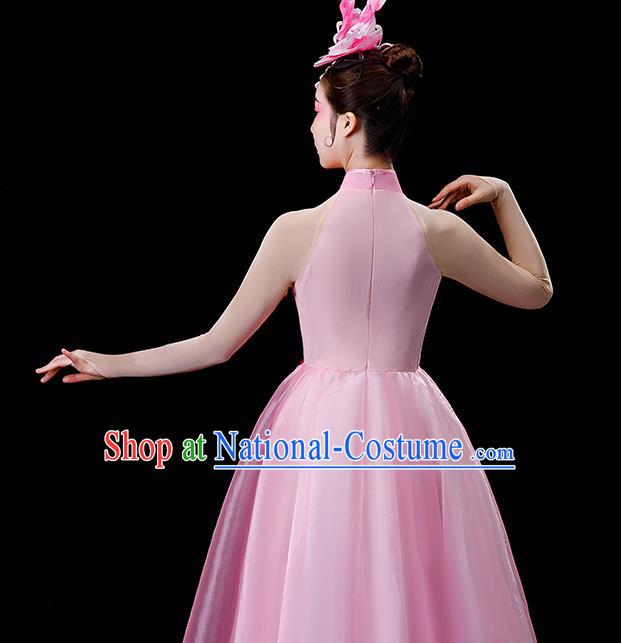 Professional Modern Dance Pink Veil Dress Opening Dance Garment Women Group Dance Fashion Chorus Performance Costume