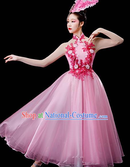 Professional Modern Dance Pink Veil Dress Opening Dance Garment Women Group Dance Fashion Chorus Performance Costume