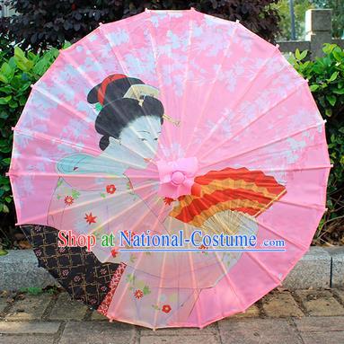 Japanese Beautiful Women Umbrella Classical Umbrella Geisha Printing Pink Silk Umbrella Traditional Festival Umbrellas