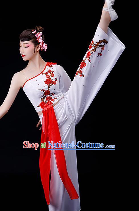 Chinese Women Square Performance Apparels Folk Dance White Uniforms Traditional Fan Dance Garment Costumes Yangko Dance Clothing