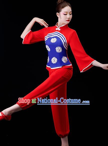 Chinese Yangko Dance Clothing Country Women Square Performance Apparels Folk Dance Red Uniforms Traditional Fan Dance Garment Costumes