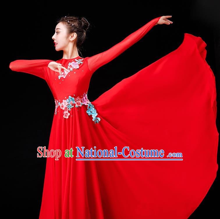 China Classical Dance Red Dress Women Group Dance Garment Costume Chorus Clothing Stage Performance Fashion