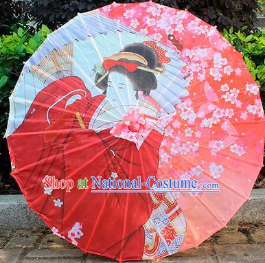 Japanese Classical Geisha Umbrella Printing Red Silk Umbrella Traditional Festival Umbrellas Beautiful Women Umbrella