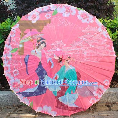 Japanese Beautiful Women Umbrella Classical Geisha Umbrella Printing Pink Silk Umbrella Traditional Festival Umbrellas