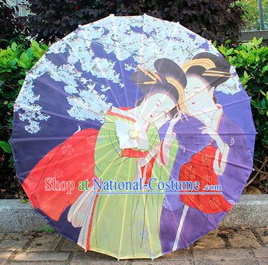 Japanese Traditional Festival Umbrellas Beautiful Women Umbrella Classical Geisha Umbrella Printing Blue Silk Umbrella