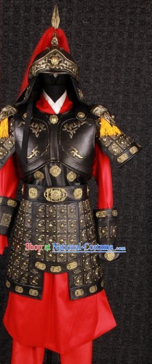 China Han Dynasty Female General Armor Uniforms Ancient Military Officer Garment Costumes Traditional Drama Girl Warrior Clothing and Headwear