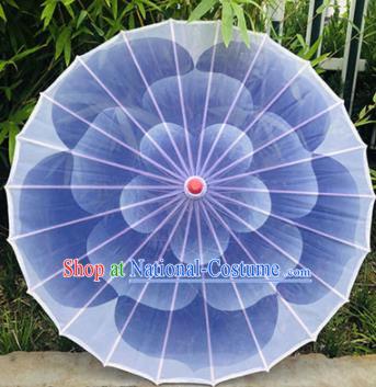 Chinese Blue Jasmine Flower Umbrellas Stage Performance Umbrella Traditional Silk Bumbershoot Classical Dance Umbrella Opening Dance Umbrella