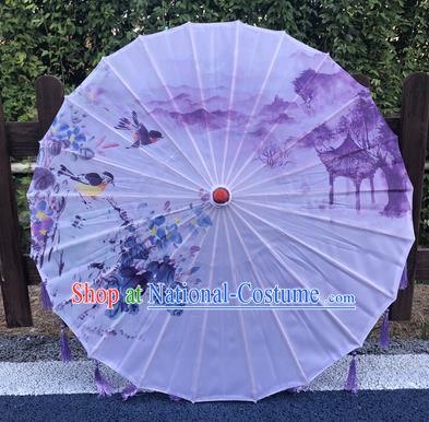 Chinese Printing Flower Bird Umbrella Classical Dance Umbrella Traditional Hanfu Umbrella Handmade Lilac Silk Umbrellas