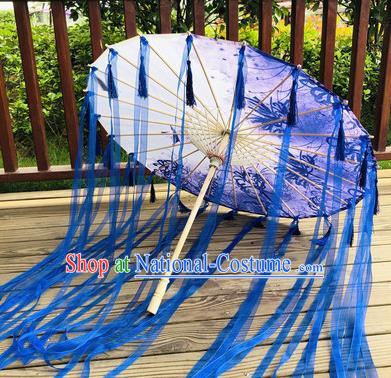 Chinese Ancient Swordswoman Ribbon Tassel Umbrella Classical Dance Umbrella Traditional Hanfu Umbrella Handmade Silk Umbrellas